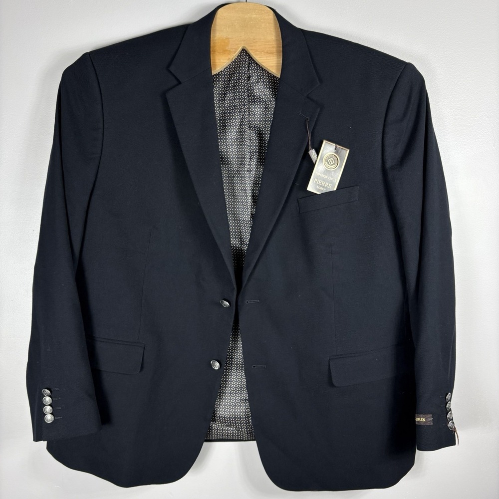 Pierre Loren‎ Men's 52R Superior 150 Navy Blue 2 Button Double Vented Blazer NWT